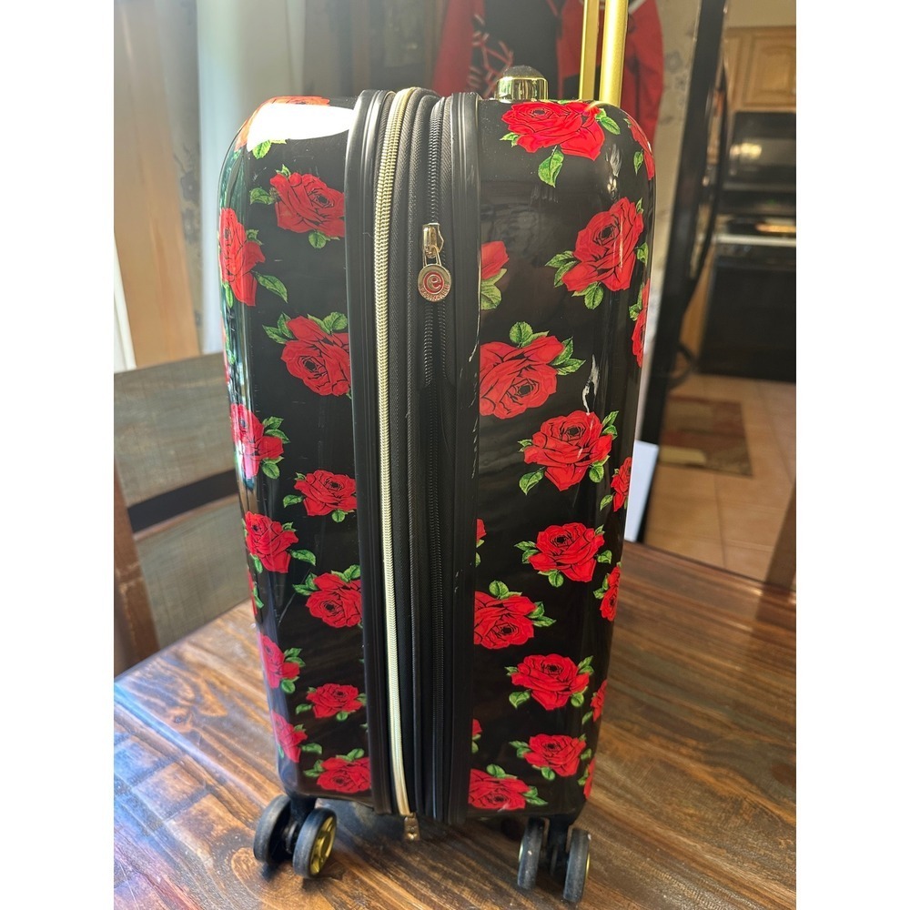 Betsey Johnson Red Rose Floral Hardside Expandable Spinner Suitcase Carry-On - Picture 12 of 16